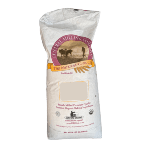 Bulk bag of Central Milling organic whole wheat flour for baking organic whole wheat bread.